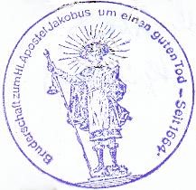 Jakobusbilder gibt es schon lange - Hier ein Stempel aus unserem Pilgerbuch
